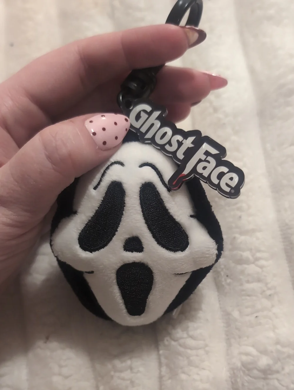 Plush Ghost Face Keychain Clip - Black & White Kids Accessory